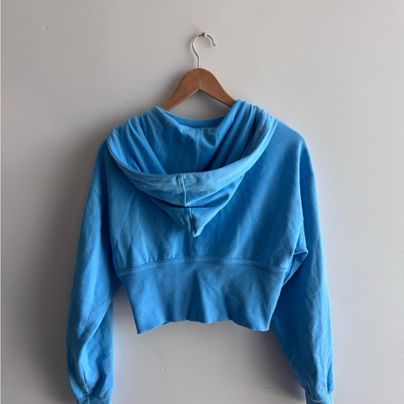Cropped Bright Blue Zip-Up Hoodie - Picture 3 of 3